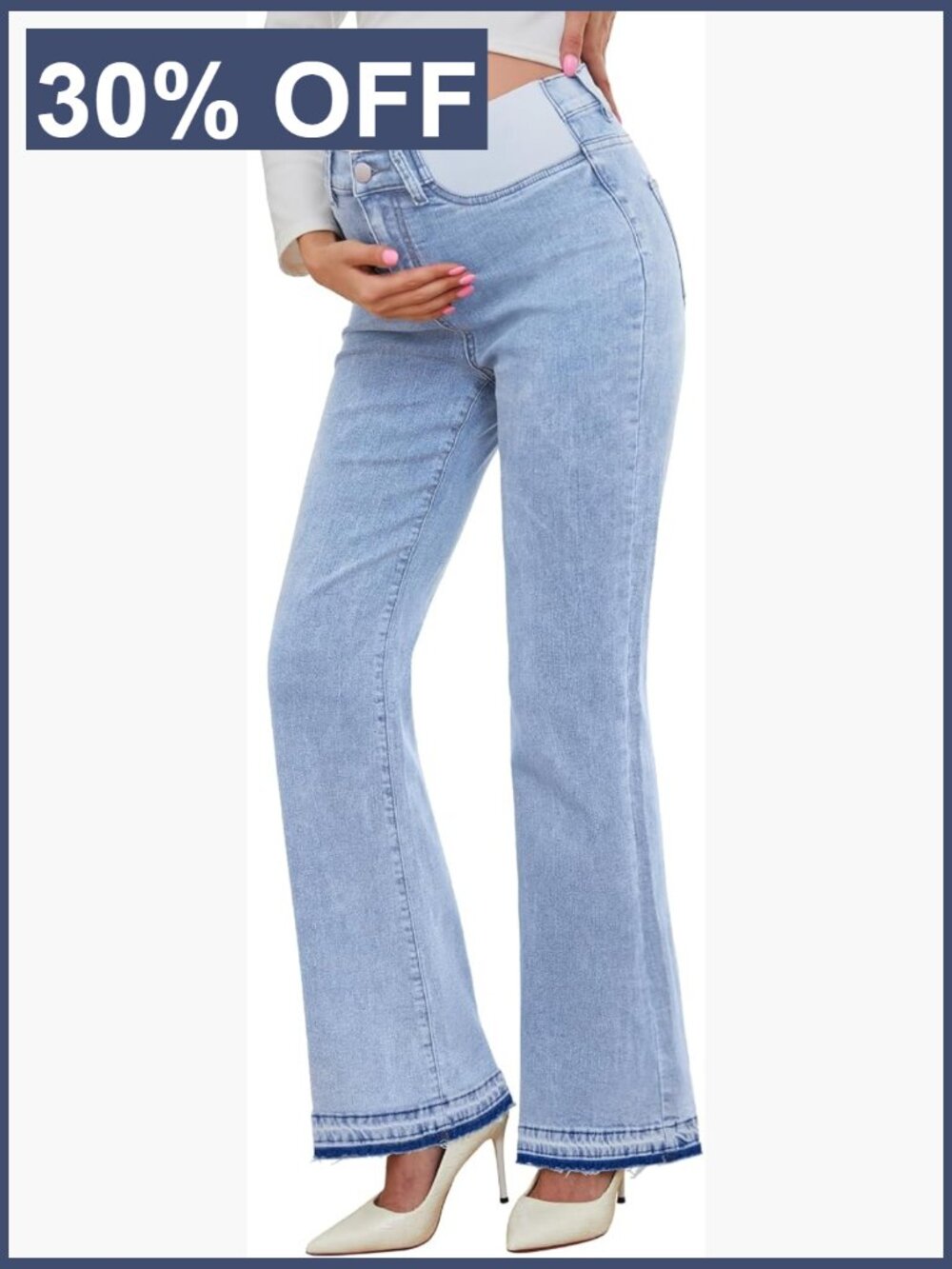 Maternity Flare Jeans Mid-Rise Bell Bootcut Stretchy Denim Pregnancy Pants S-XXL
